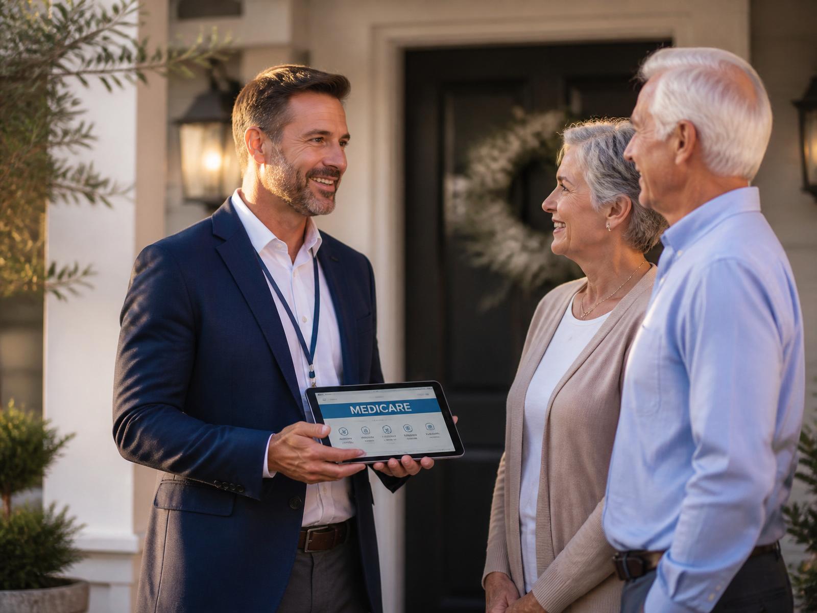 Legacy365 Insurance field agent meeting with a senior couple at their home